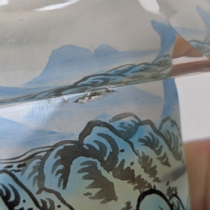 Vintage Reverse Inside Painted Crystal Vase Great China Wall Painting Signed image 7