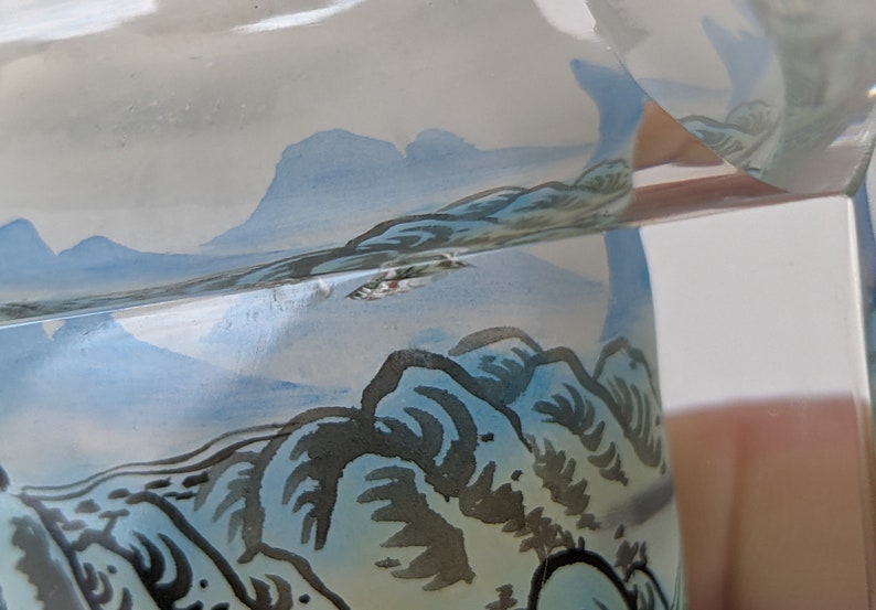 Vintage Reverse Inside Painted Crystal Vase Great China Wall Painting Signed image 7