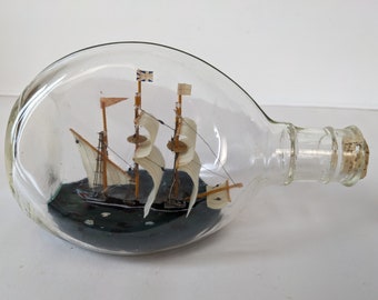 Vintage 3 Mast Ship In the Bottle Nautical Model Tall Sail Ship 6.5in Home Decoration