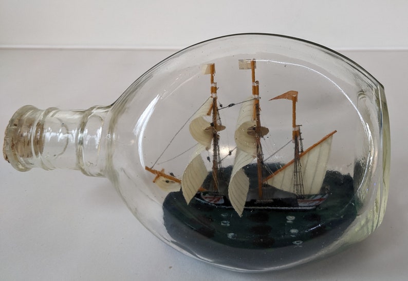 Vintage 3 Mast Ship In the Bottle Nautical Model Tall Sail Ship 6.5in Home Decoration image 5