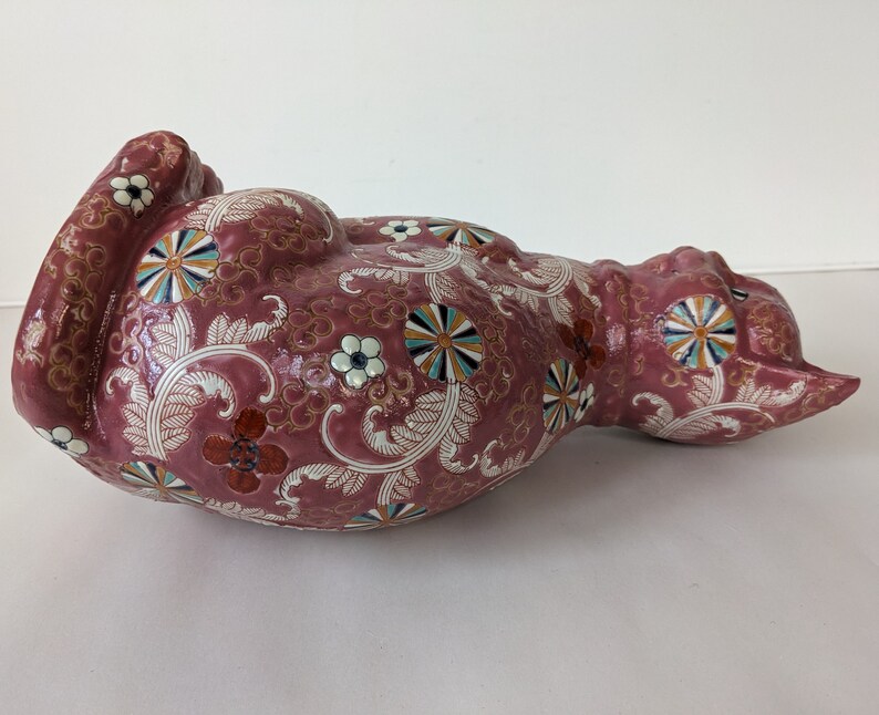 Vintage Pink Lucky Cat Kutani Ware Style Porcelain Good Luck Ornament 12 in Tall Home Decoration image 8