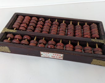 Vintage Chinese Abacus Diamond Brand Adding Calculator Dark Wood 22x11cm Home Decor