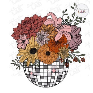Discokugel Blumenstrauß PNG Sublimation Design | Blumen Geburtsmonat Blumen Disco Pot beliebte trendige Tshirt Design Digital Download