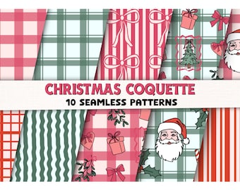 Christmas Coquette Seamless Patterns PNG Digital Paper Background Scrapbook 12x12