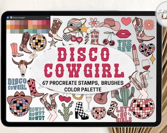 Disco Cowgirl Procreate Stamps: Retro Western Bachelorette Bundle (Digital Download)