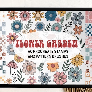 Tampons et pinceaux Procreate Flower Garden Procreate | Motifs à carreaux de fleurs rétro groovy