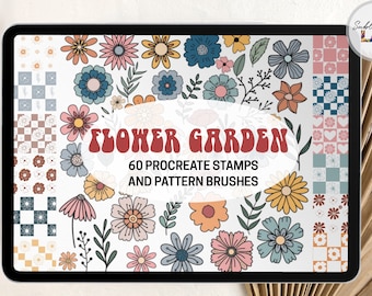 Bloementuin voortplanten Stempels en patronen Penselen | Retro groovy bloemen geruite patronen