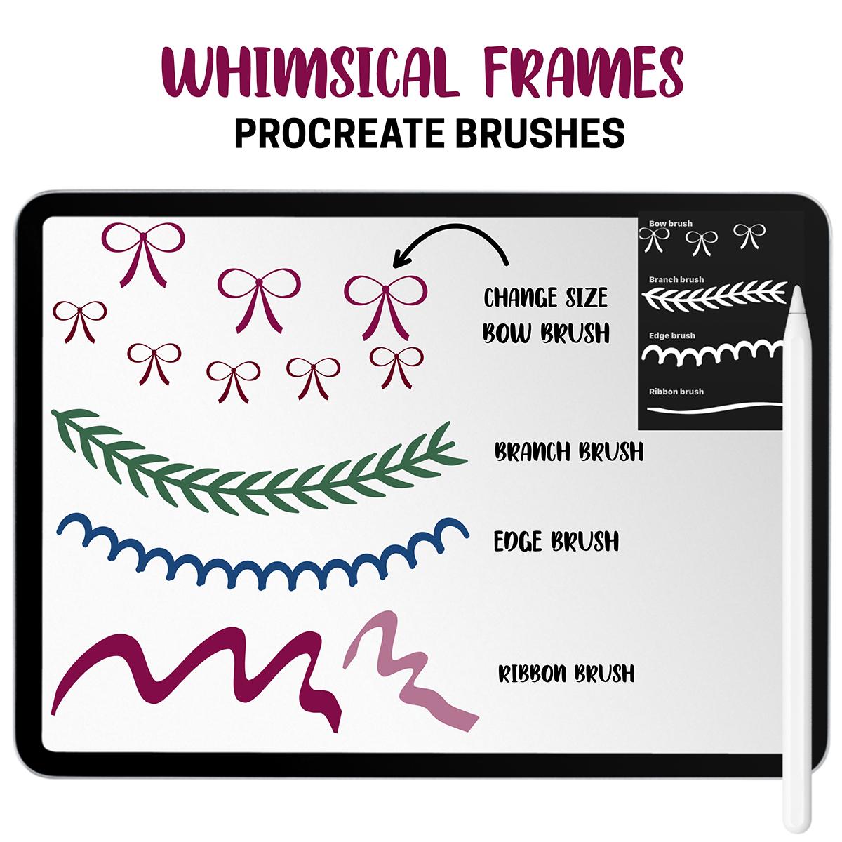 Whimsical Frames Procreate Stamps & Brushes | 88 Ribbon Bows, Pattern ...