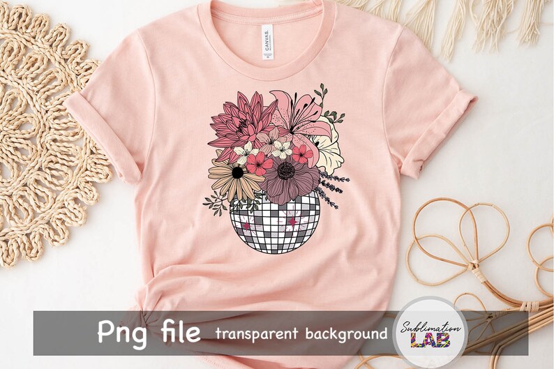 Disco Ball Flower Planter PNG Sublimation Design Floral - Etsy