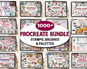 1000+ Procreate Brushes, Stamps, Patterns, Palettes Bundle | Western, Coquette, Christmas, Halloween | 17 Procreate Sets