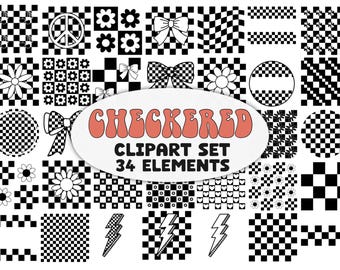 Checkered Clipart PNG - Check Background Daisy Bows Bolt Circle Patterns Clip Art - Elements Transparent PNG Checkerboard