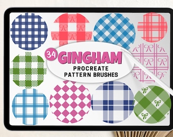 Pędzle Procreate Gingham – pędzle wzorzyste, bezszwowe w kratkę, w kratkę, w kokardę, w kokietki, w serduszka