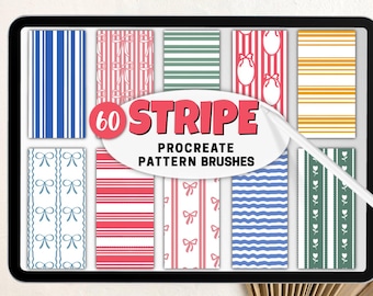 Stripe Procreate Brushes – 60 Pattern Brush Seamless Seersucker, Bow, Scallop Striped Brush