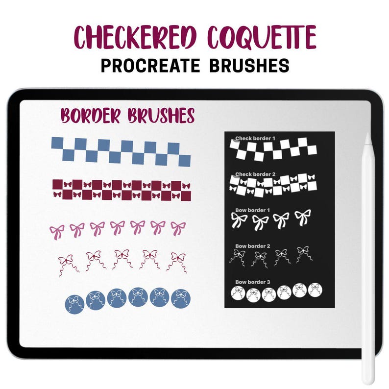 Checkered Coquette Procreate Stamp & Brush Set – 90 Gingham Bows ...