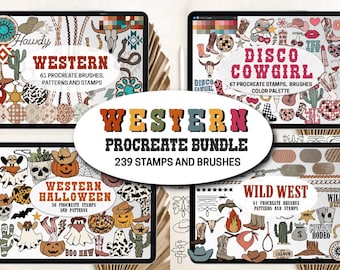 Western Procreate Stamps Brushes Bundle Procreate Patterns Cowboy Cowgirl Halloween Wild West | Big Procreate Set