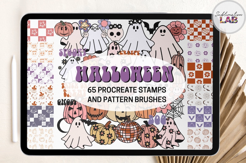 Halloween Procreate Stamps and Pattern Brushes | Groovy Retro Spooky ...