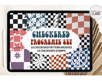 Retro Checkered Procreate Brushes: Groovy Daisy Stamps (Digital Download)