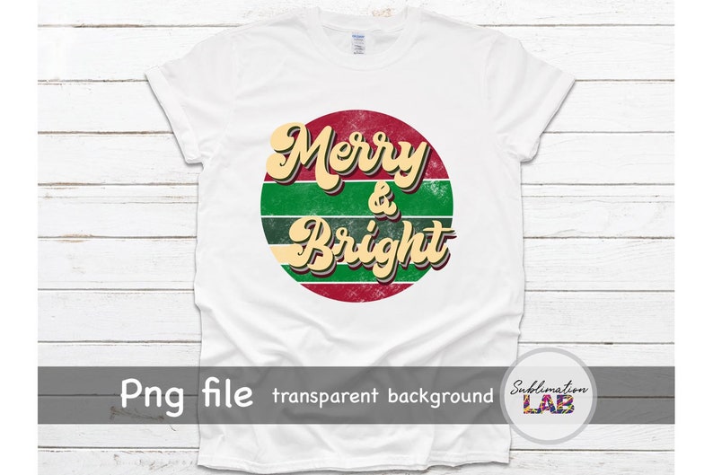 Download Merry and Bright Retro Christmas Sublimation Design PNG | Etsy