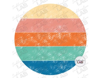 Retro Circle Distressed Background Sublimation Png  Vintage Sunset Sunrise Grunge Wood Digital Design Sublimation Frame 1970s Style  Clipart