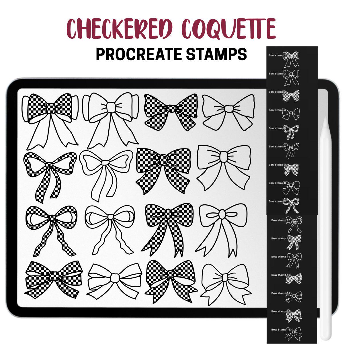 Checkered Coquette Procreate Stamp & Brush Set – 90 Gingham Bows ...