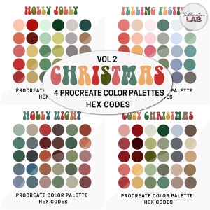 Weihnachten Procreate Farbpalette Bundle Hex Codes | Moderne Weihnachts Farbmuster für Procreate 4 Paletten | 120 Farben