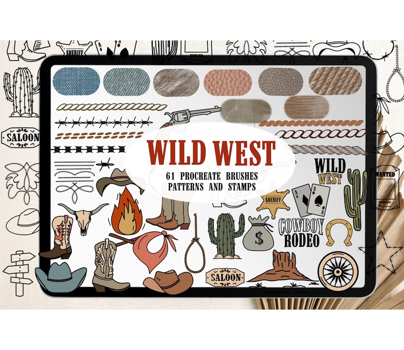 Wild West Procreate Brushes and Stamps: Cowboy Western Bundle (digital ...