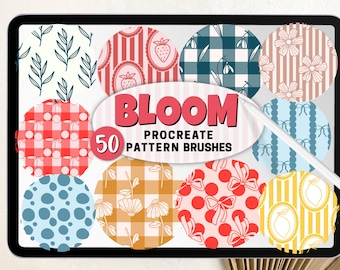 Procreate Pattern Brushes Bloom – Floral, Stripe, Berry, Gingham, Bow, Coquette Seamless Pattern Brush