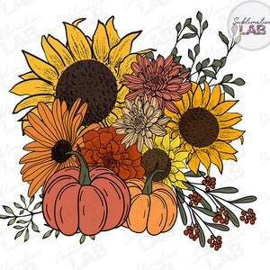 Otoño Girasol Calabaza Png Floral Ramo Sublimación Diseño / Boho Popular Trendy Tshirt Diseño Descarga digital