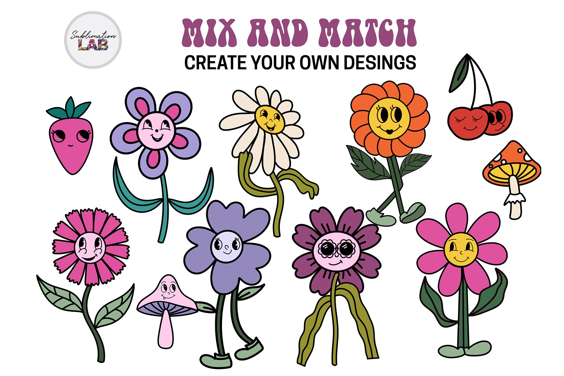 Procreate Retro Flower Stamps | Daisy Cartoon Flowers Procreate Brushes ...