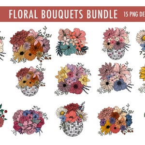 Paquete de ramos de flores PNG Sublimación / Diseño de camiseta popular de moda con flores boho Descarga digital