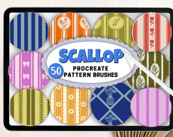 Scallop Procreate Pattern Brushes – Border Brush Seamless Brushes – Scalloped Edge Stripe Frame – Instant Download