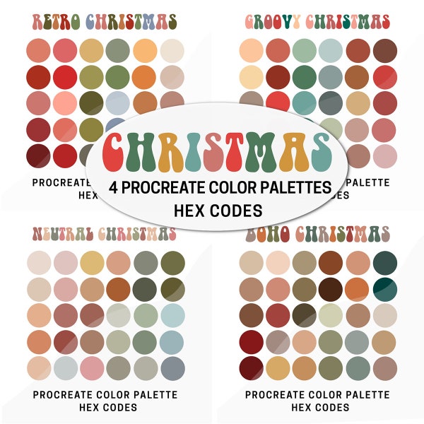 Procreate Color Palette Christmas Bundle Swatches For Procreate and Hex Codes | Groovy Boho Retro Neutral Christmas Colors