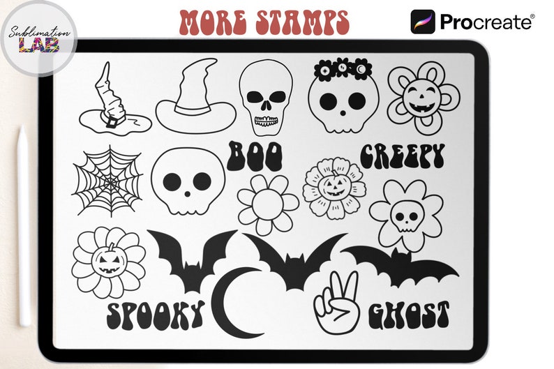Halloween Procreate Stamps and Pattern Brushes | Groovy Retro Spooky ...