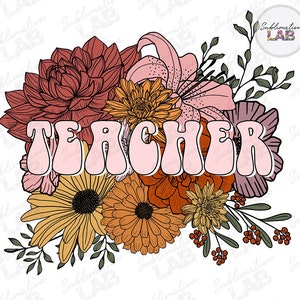 Professor Floral Boho PNG Sublimação Design | Buquê de Flores Floral Groovy Tshirt Design Digital Download