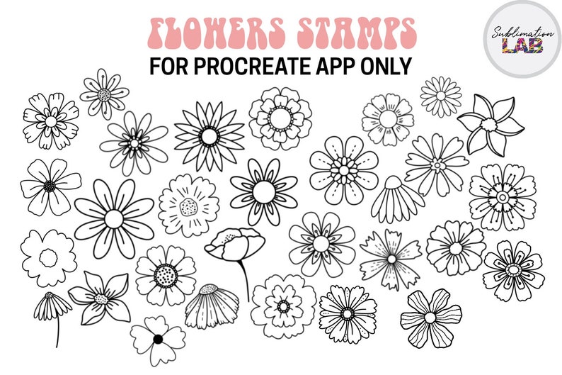Flower Garden Procreate Stamps and Patterns Brushes | Retro Groovy ...