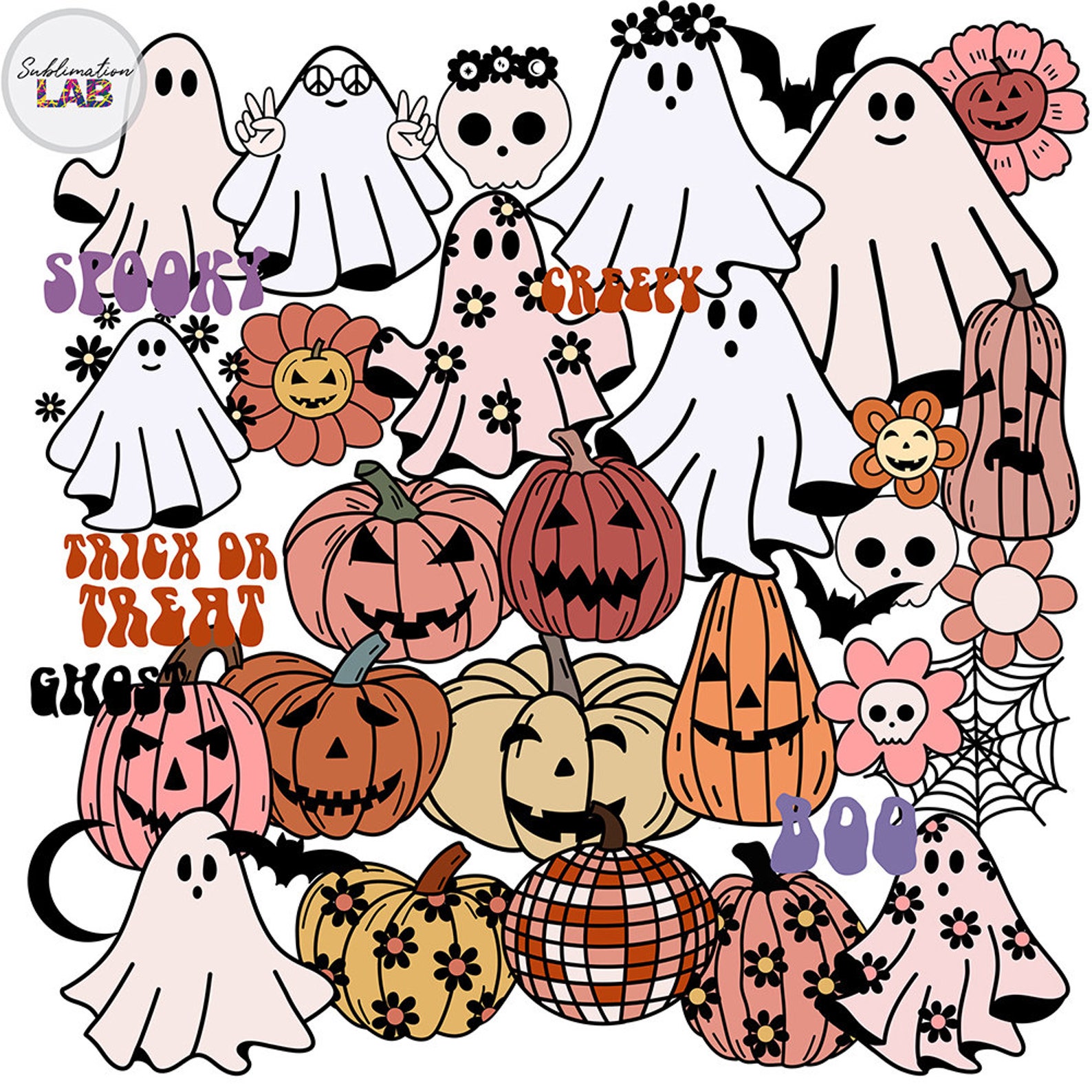 Halloween Procreate Stamps and Pattern Brushes | Groovy Retro Spooky ...