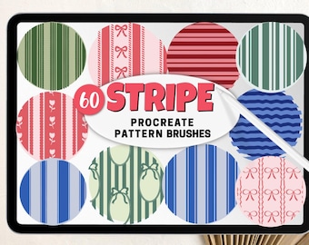 Stripes Procreate Pattern Brushes – 60 Seamless Seersucker, Bow, Scallop Striped Pattern Brush