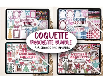 Coquette Procreate Bundle Stamps & Brushes | Whimsicaltt Coquette, Frames, Bows, Patterns | Procreate Stamps