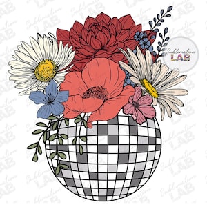 Bloemenboeket PNG Sublimatie Design | Disco Ball Planter Zomer Bloemenpot Populaire Trendy Groovy Tshirt Design Digitale Download