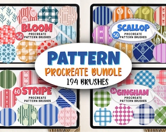 Pattern Procreate Brushes Bundle | Bloom, Scallop, Stripe, Gingham Seamless Pattern Brushes