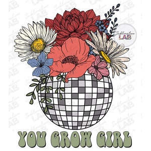 Sie wachsen Mädchen PNG Sublimationsdesign | Pflanze Liebhaber Disco Ball Pflanztopf Beliebte Trendy Groovy Gärtner Tshirt Design Digital Download