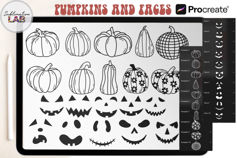 Halloween Procreate Stamps and Pattern Brushes | Groovy Retro Spooky ...