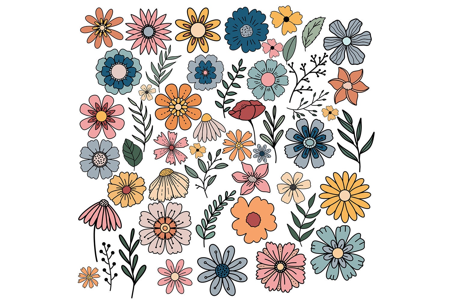 Flower Garden Procreate Stamps and Patterns Brushes | Retro Groovy ...