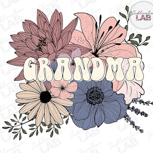 Abuela PNG Floral Boho Sublimación Diseño / Día de la Madre Abuela Lirios Flores Diseño Popular de Camiseta Descarga Digital