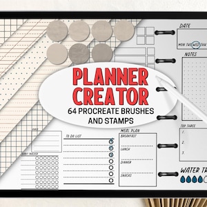 Pincéis e carimbos para planner Procreate | Planner Creator Digital Bullet Journal | Pincéis de papel com linhas em grade e pontilhados | Conjunto de planner em bloco