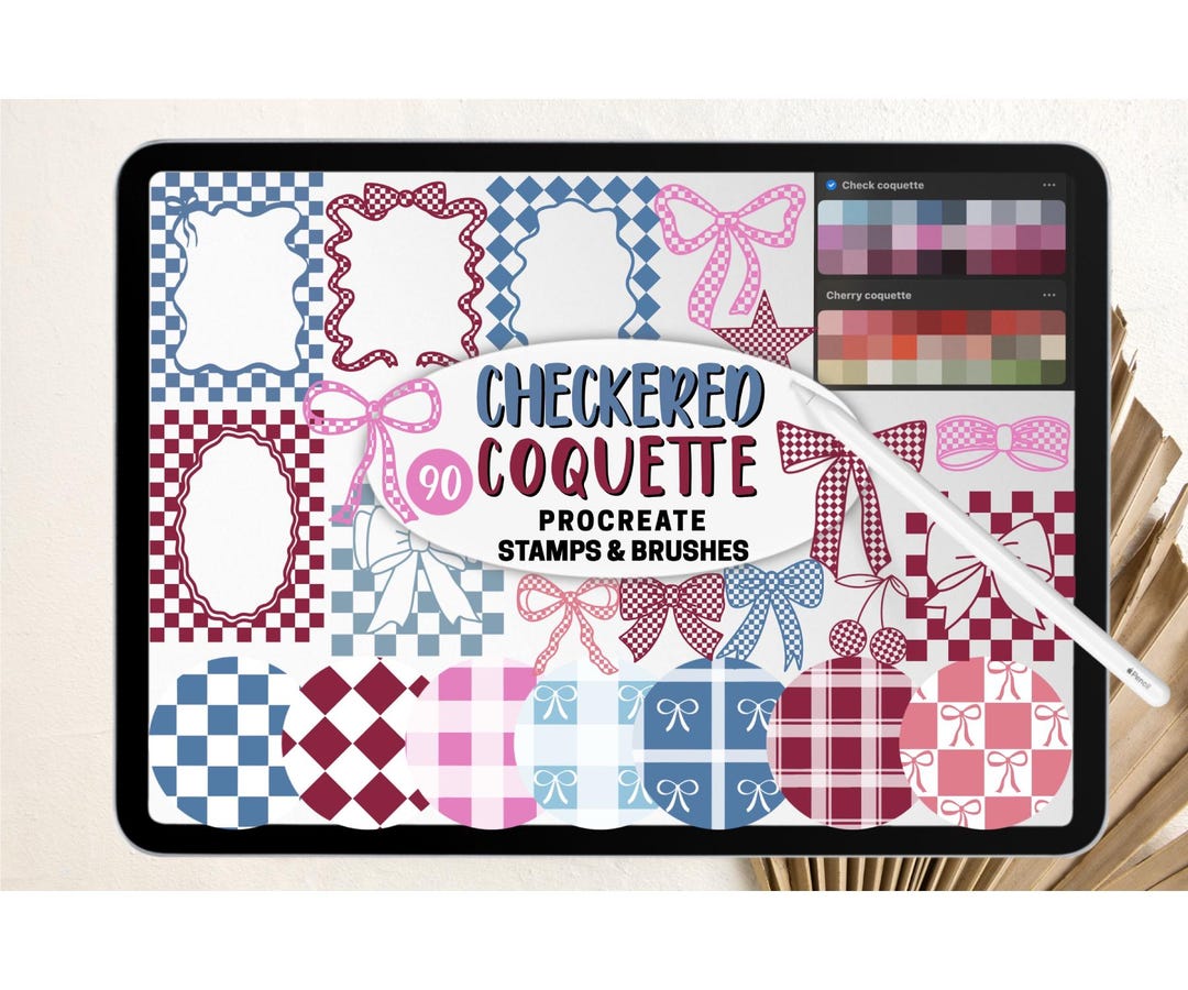 Checkered Coquette Procreate Stamp & Brush Set – 90 Gingham Bows ...