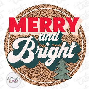 Feliz y brillante Navidad Sublimación Diseño PNG / Leopard Circle RetroTshirt Design Christmas Cheetah Merry Clipart Archivo de descarga digital