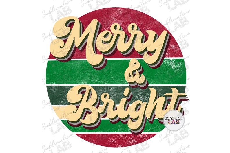 Download Merry and Bright Retro Christmas Sublimation Design PNG | Etsy