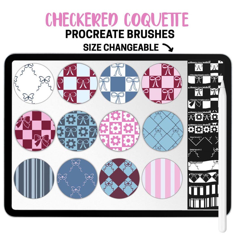 Checkered Coquette Procreate Stamp & Brush Set – 90 Gingham Bows ...