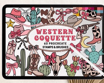 Western Coquette Procreate Stamps & Brushes: Cowboy Boots, Hats, Bows (Digital Download)
